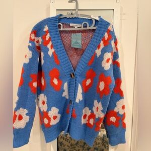 Floral Blue Cardigan Sweater